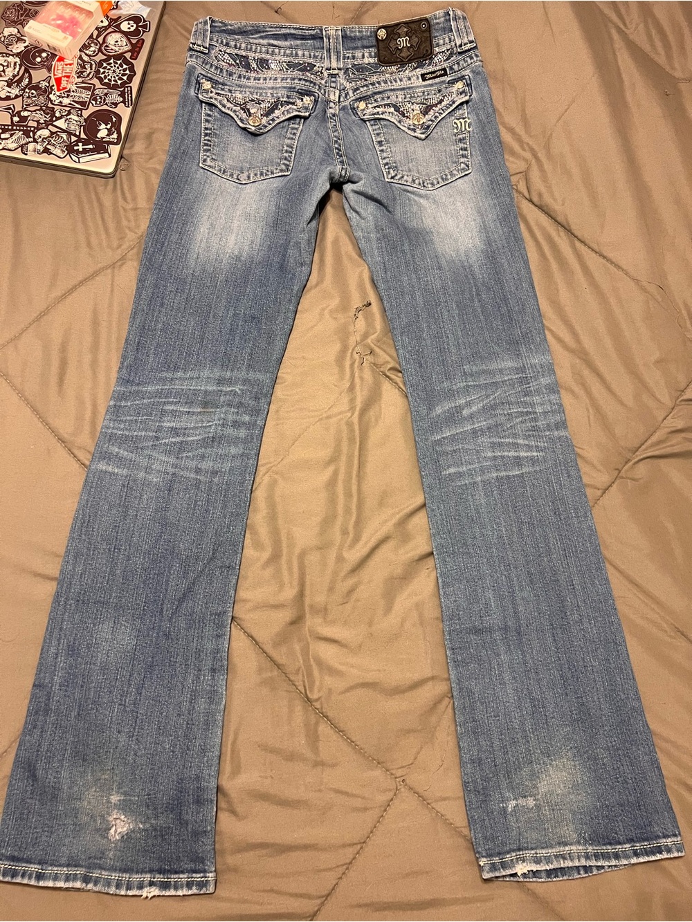 Miss Me Light Blue Flare Jeans with Embroidered Pockets